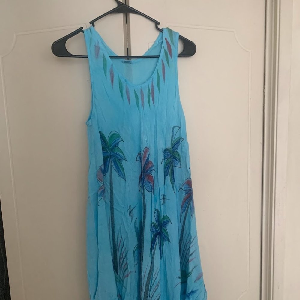Blue Hawaiian Island Dress Free Size